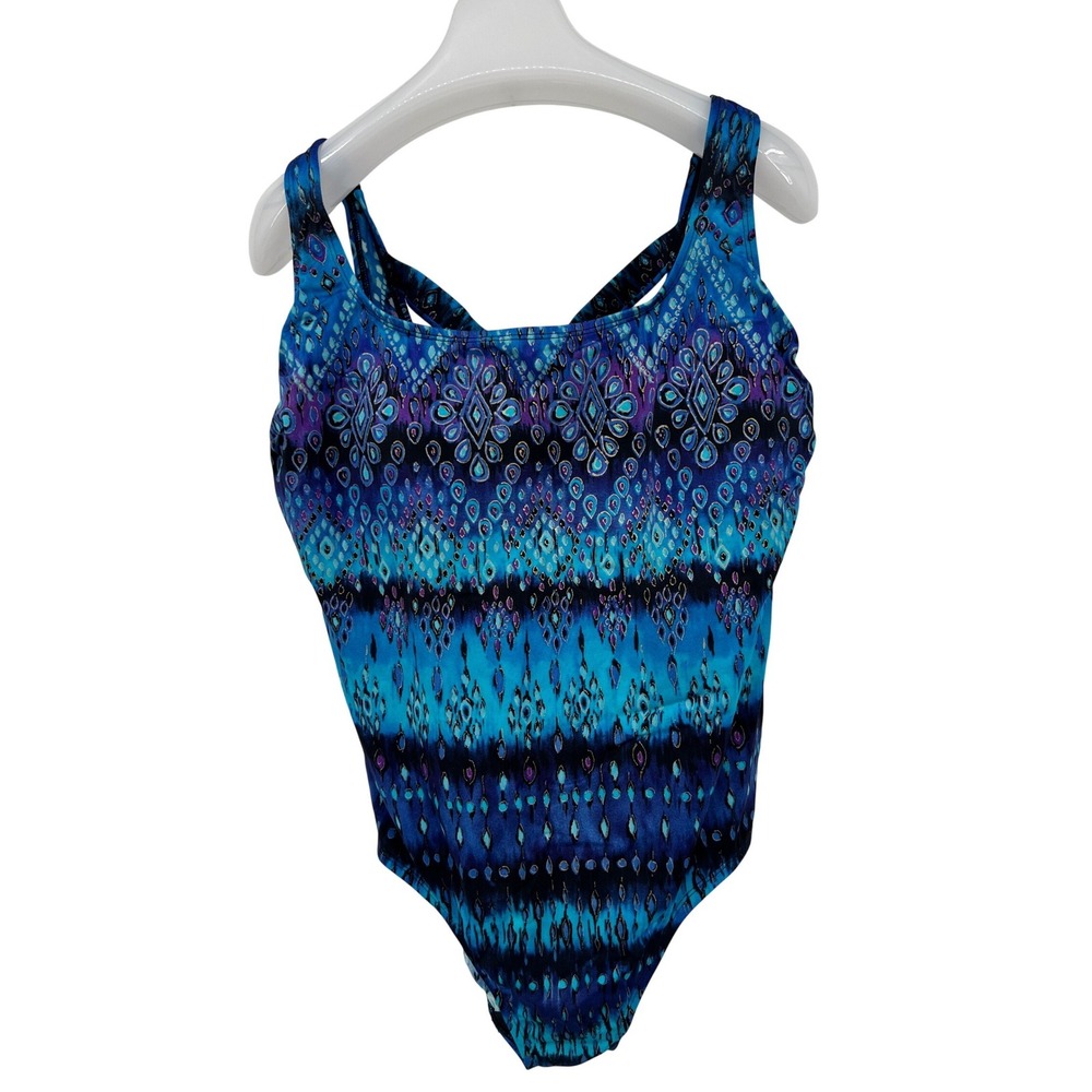 Longitude Smoothing & Shaping Crossback One Piece Swimsuit Blue Size 16
